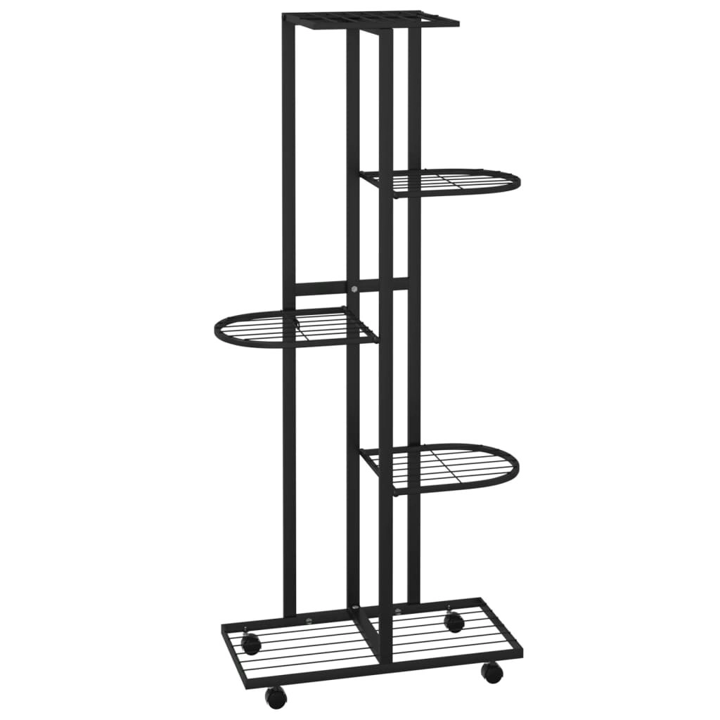 5-Floor Flower Stand with Wheels 44x23x100 cm Black Iron 343117