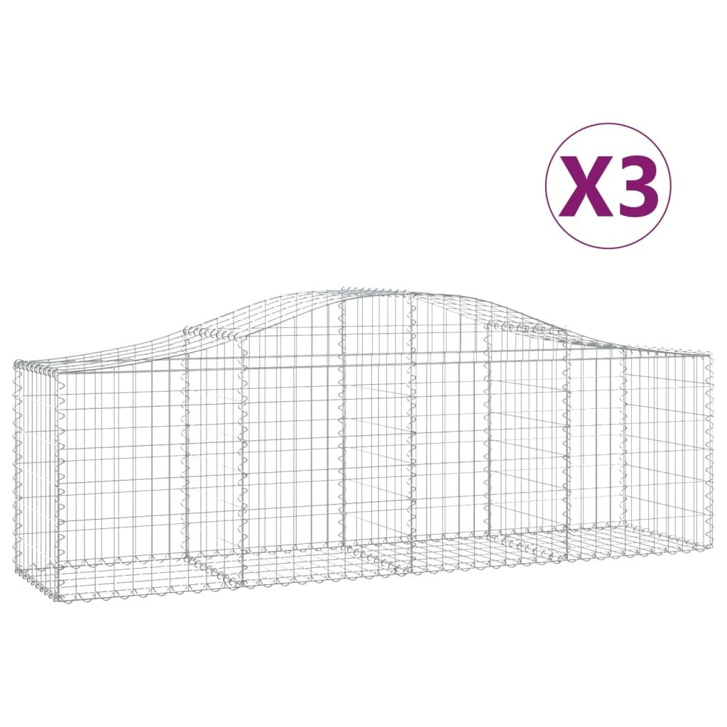 Arched Gabion Baskets 3 pcs 200x50x60/80 cm Galvanised Iron 3145599