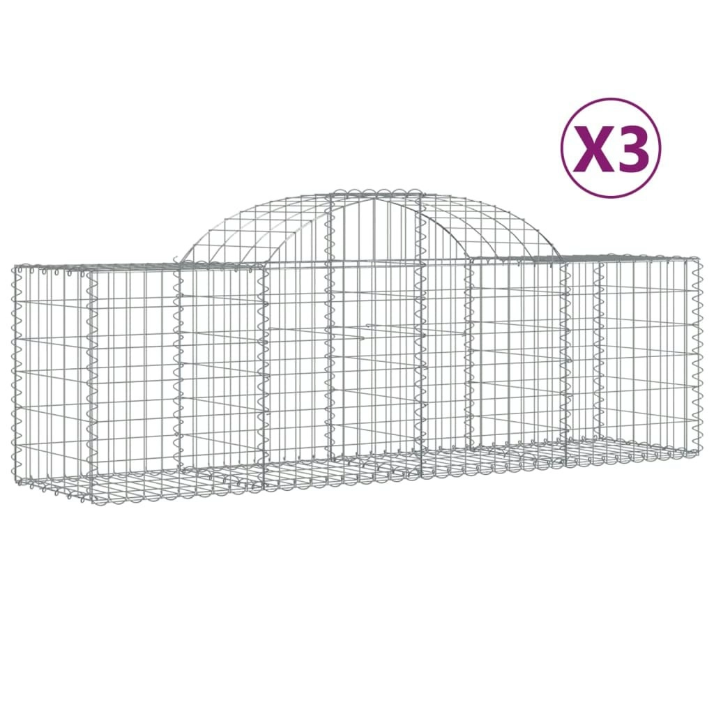 Arched Gabion Baskets 3 pcs 200x50x60/80 cm Galvanised Iron 3146279