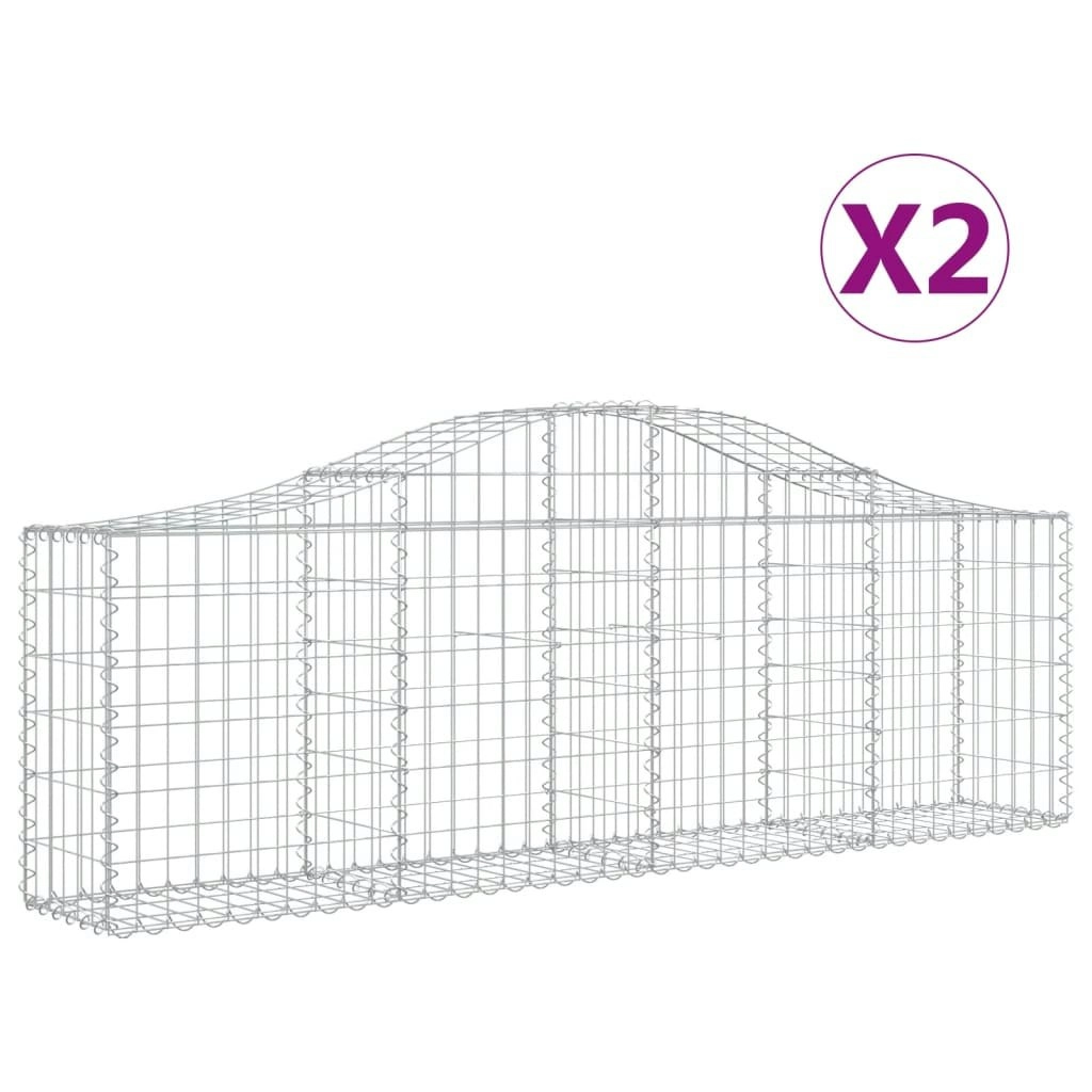 Arched Gabion Baskets 2 pcs 200x30x60/80 cm Galvanised Iron 3145388