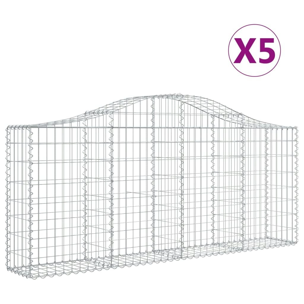 Arched Gabion Baskets 5 pcs 200x30x80/100 cm Galvanised Iron 3145412