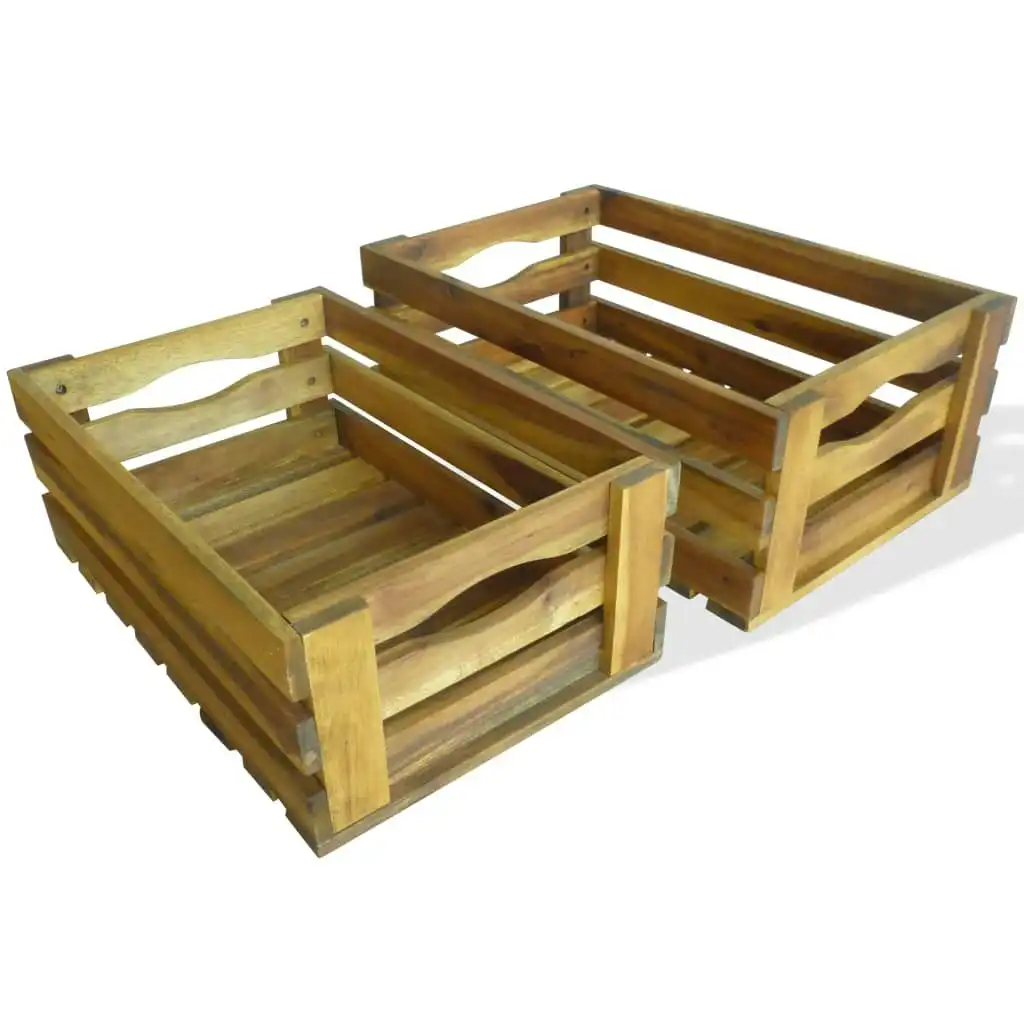 Apple Crate Set 2 Pieces Solid Acacia Wood 43791