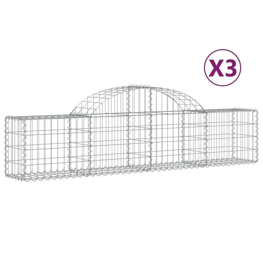 Arched Gabion Baskets 3 pcs 200x30x40/60 cm Galvanised Iron 3146048