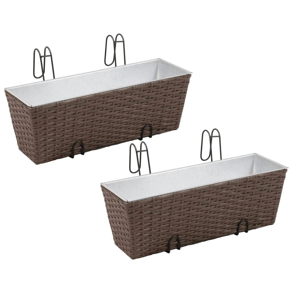 Balcony Trapezoid Rattan Planter Set 50 cm 2 pcs Brown 41087