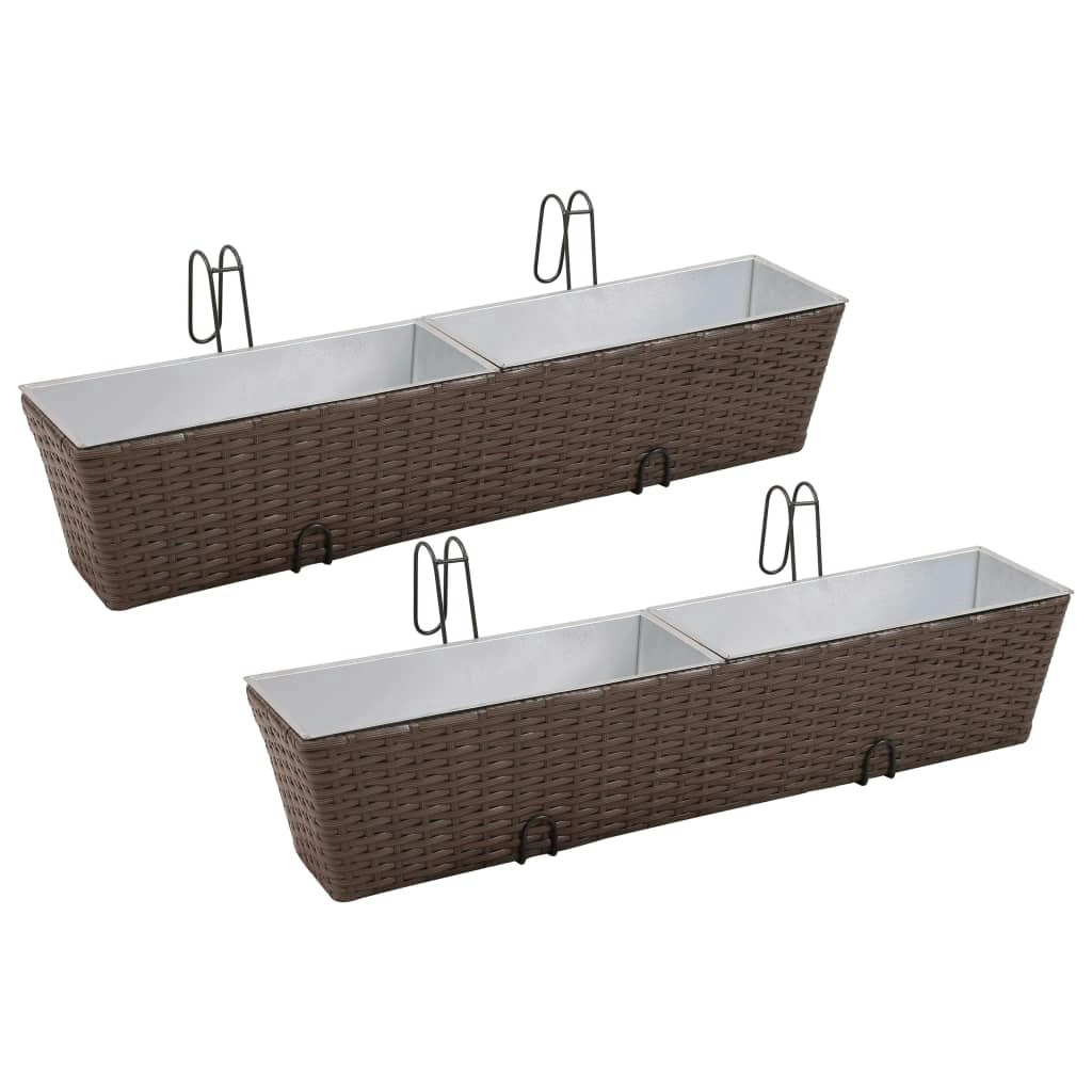 Balcony Trapezoid Rattan Planter Set 80 cm 2 pcs Brown 41089