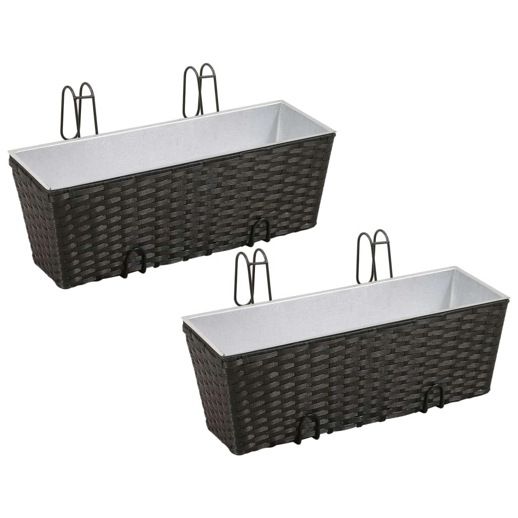 Balcony Trapezoid Rattan Planter 2 pcs Black 41086