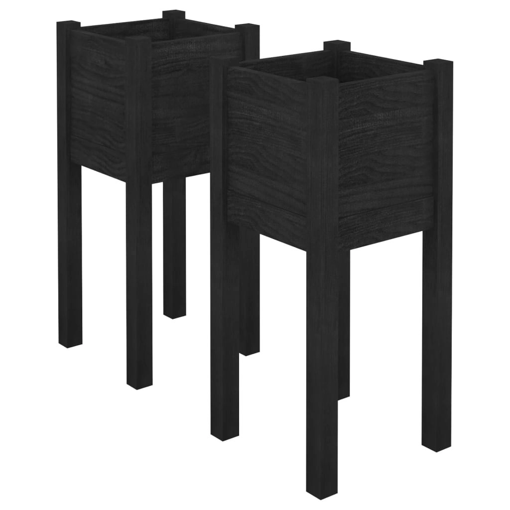 Garden Planters 2 pcs Black 31x31x70 cm Solid Pinewood 810788