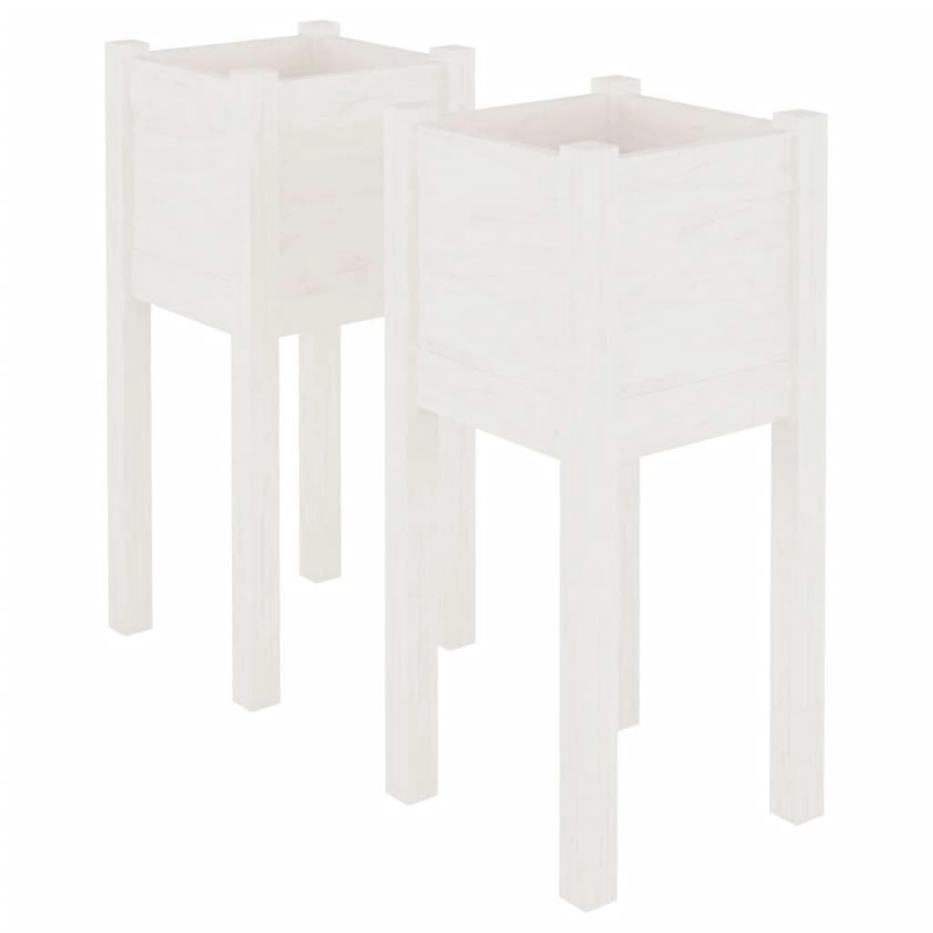 Garden Planters 2 pcs White 31x31x70 cm Solid Pinewood 810782