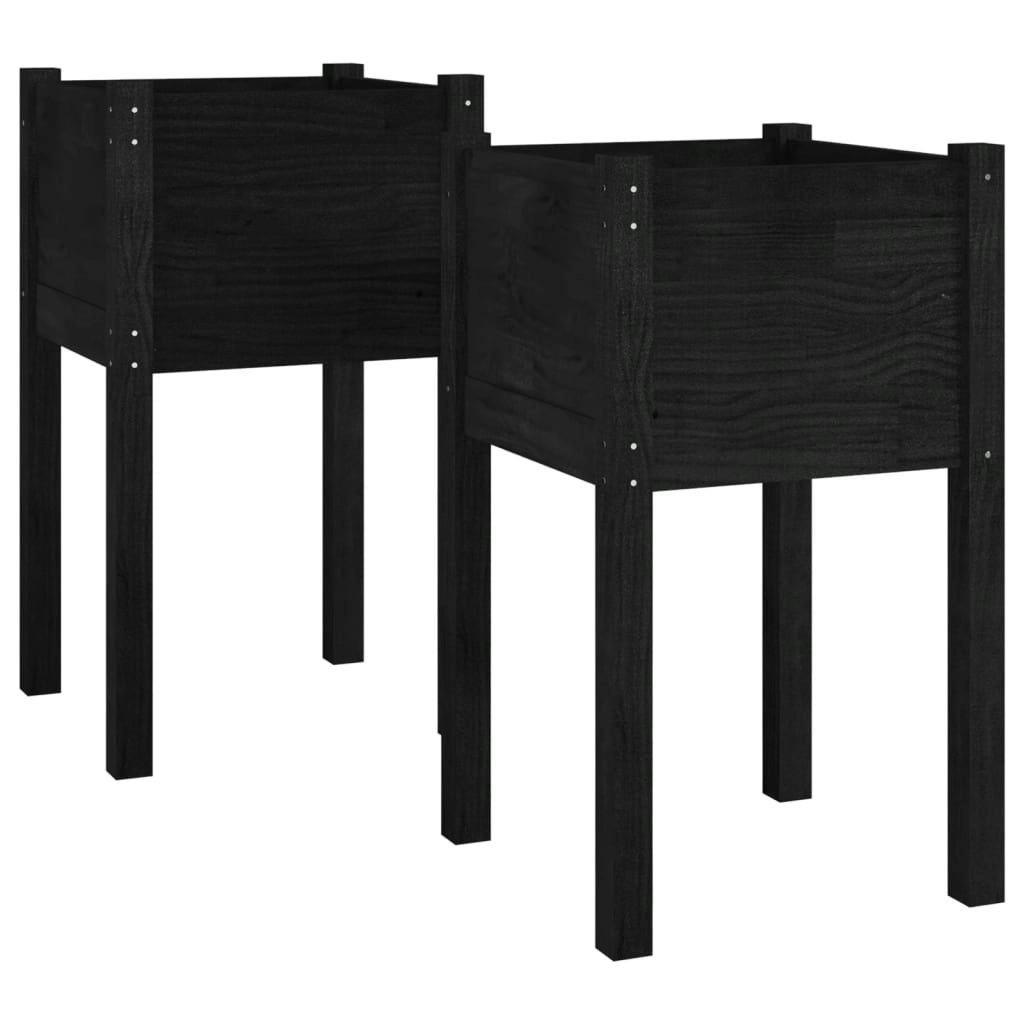 Garden Planters 2 pcs Black 40x40x70 cm Solid Pinewood 810798