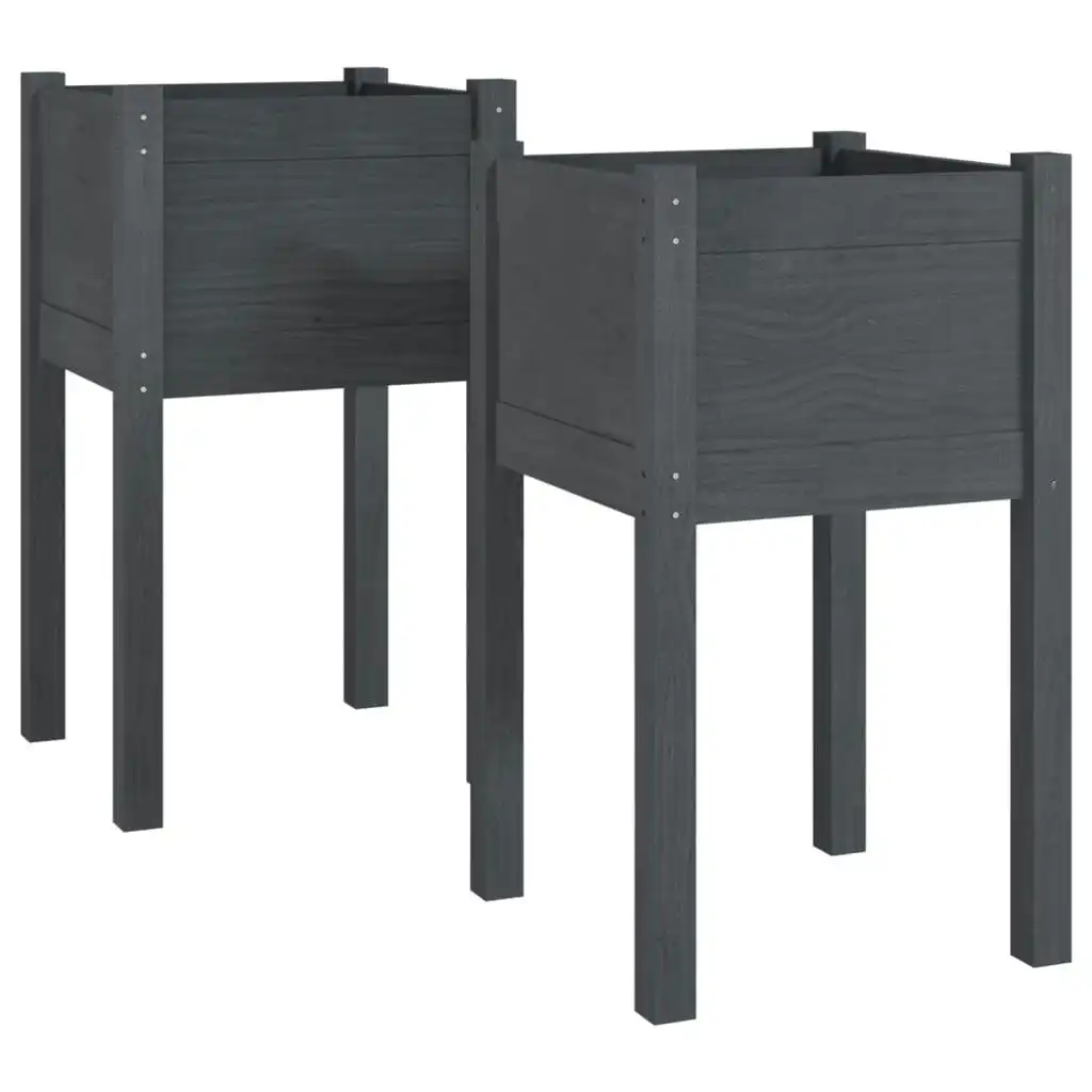 Garden Planters 2 pcs Grey 40x40x70 cm Solid Pinewood 810794