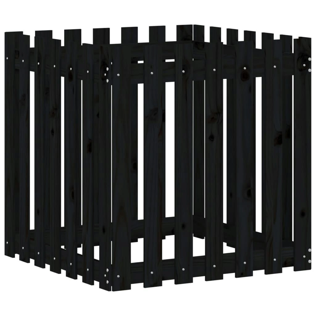 Garden Planter with Fence Design Black 70x70x70 cm Solid Wood Pine 832464