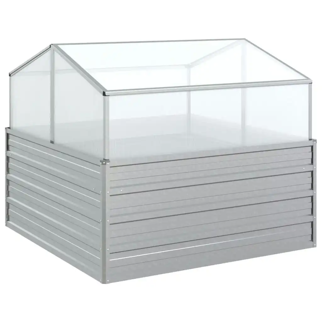 Garden Raised Bed with Greenhouse 100x100x85 cm Silver 316882