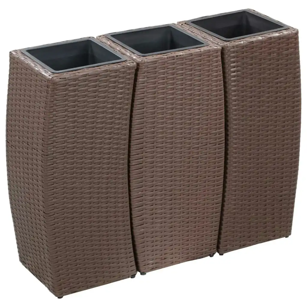 Garden Raised Beds 3 pcs Poly Rattan Brown 46941