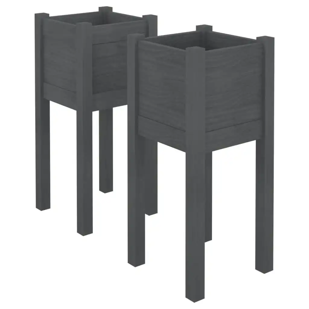 Garden Planters 2 pcs Grey 31x31x70 cm Solid Pinewood 810784