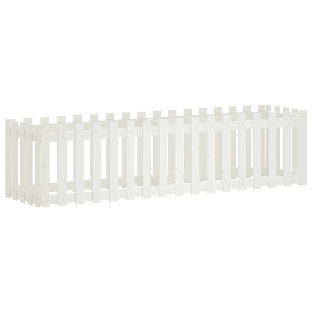 Garden Raised Bed with Fence Design White 200x50x50 cm Solid Wood Pine 832508