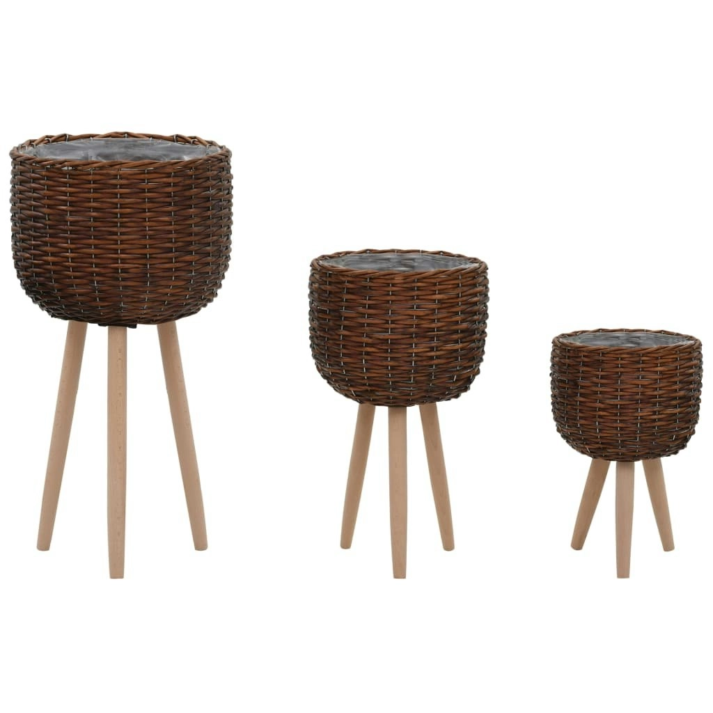 Planter 3 pcs Wicker with PE Lining 246827