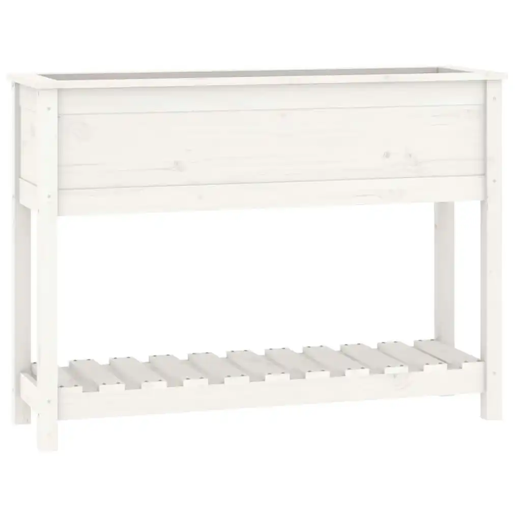 Planter with Shelf White 111.5x34.5x81 cm Solid Wood Pine 823767