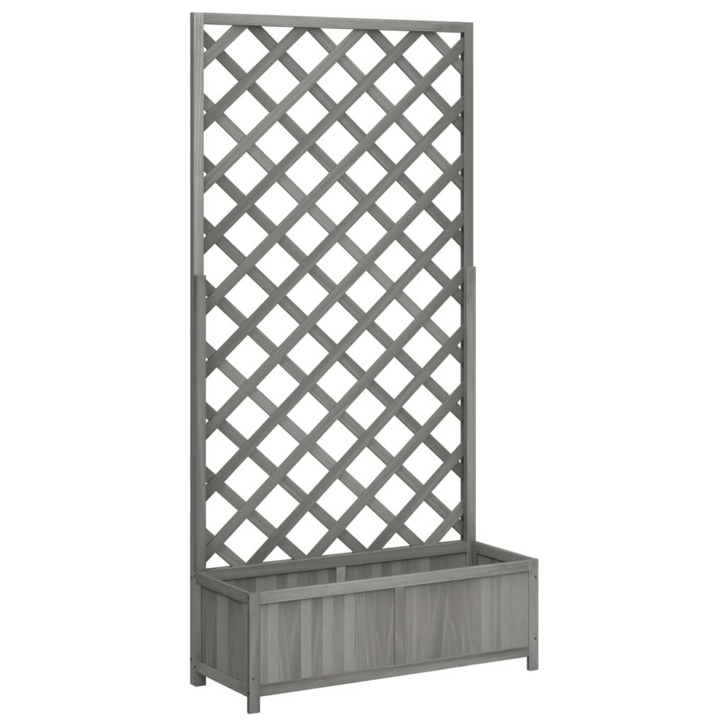 Planter with Trellis Grey Solid Wood Fir 365480