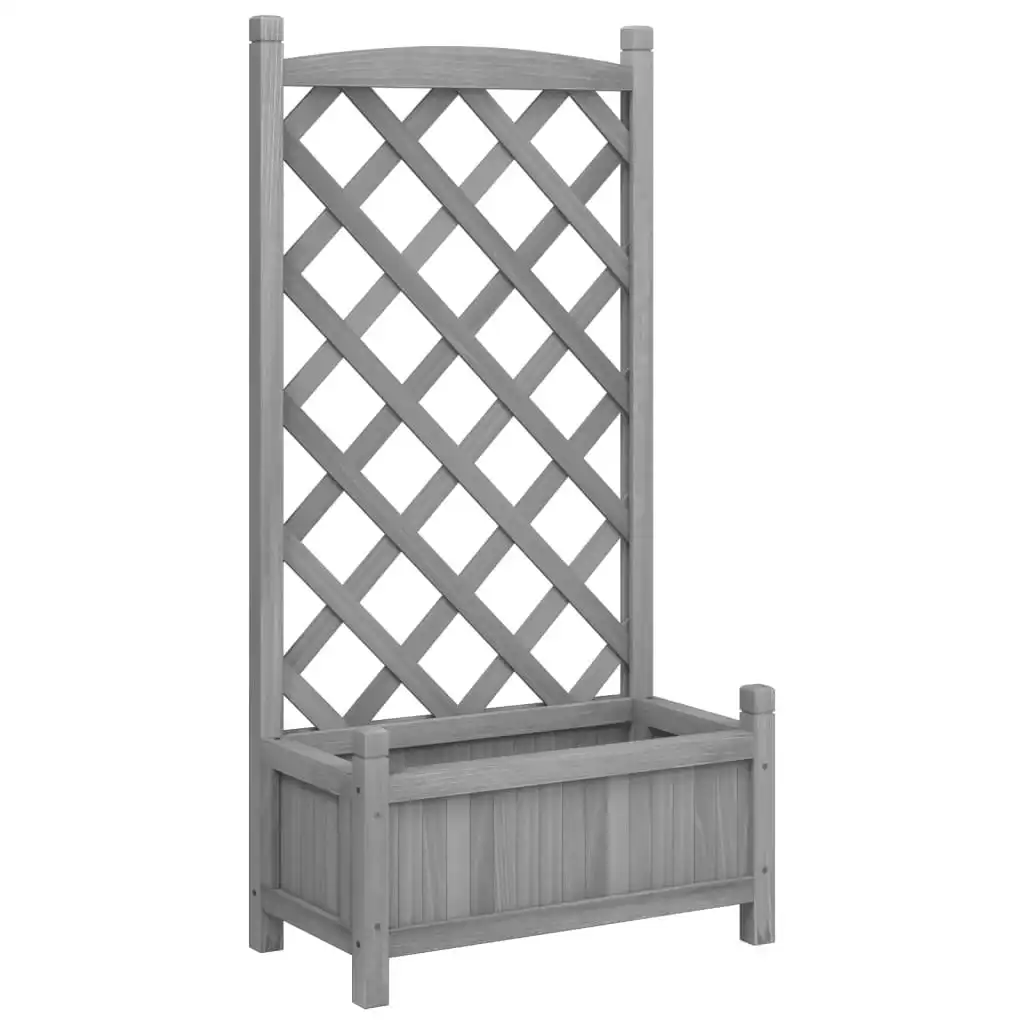 Planter with Trellis Grey Solid Wood Fir 365486