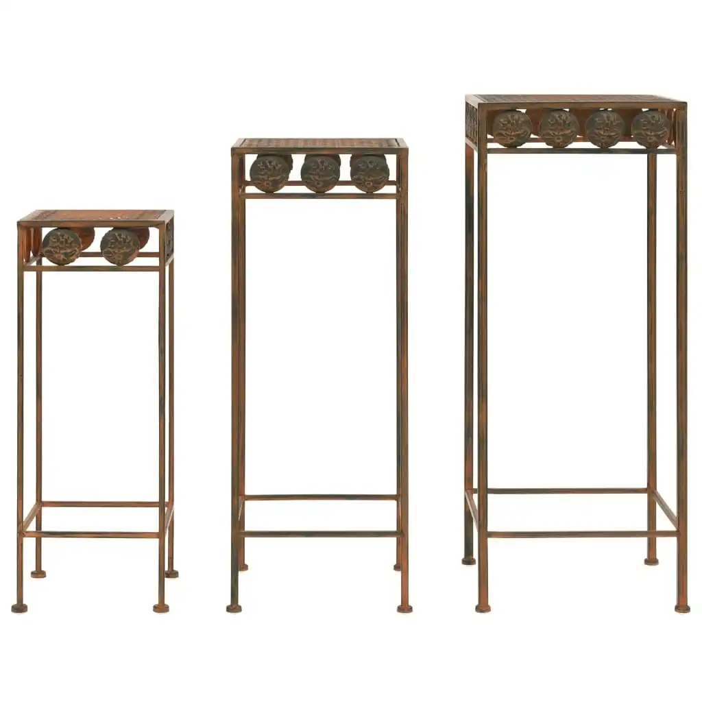 Plant Stand Set 3 Pieces Vintage Style Metal Rusty 245928