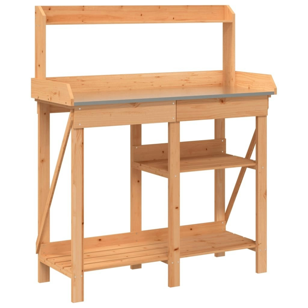 Potting Bench with Shelves Brown Solid Wood Fir 368432