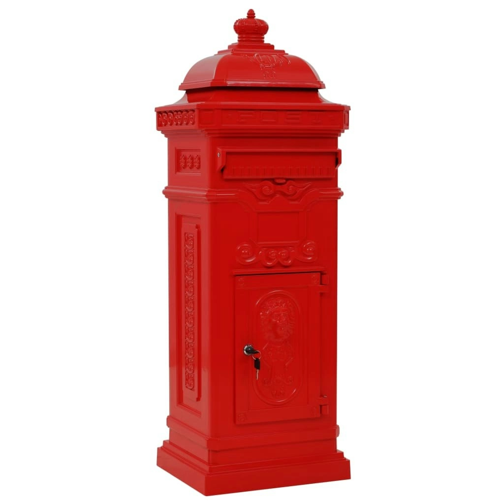 Pillar Letterbox Aluminium Vintage Style Rustproof Red 43891