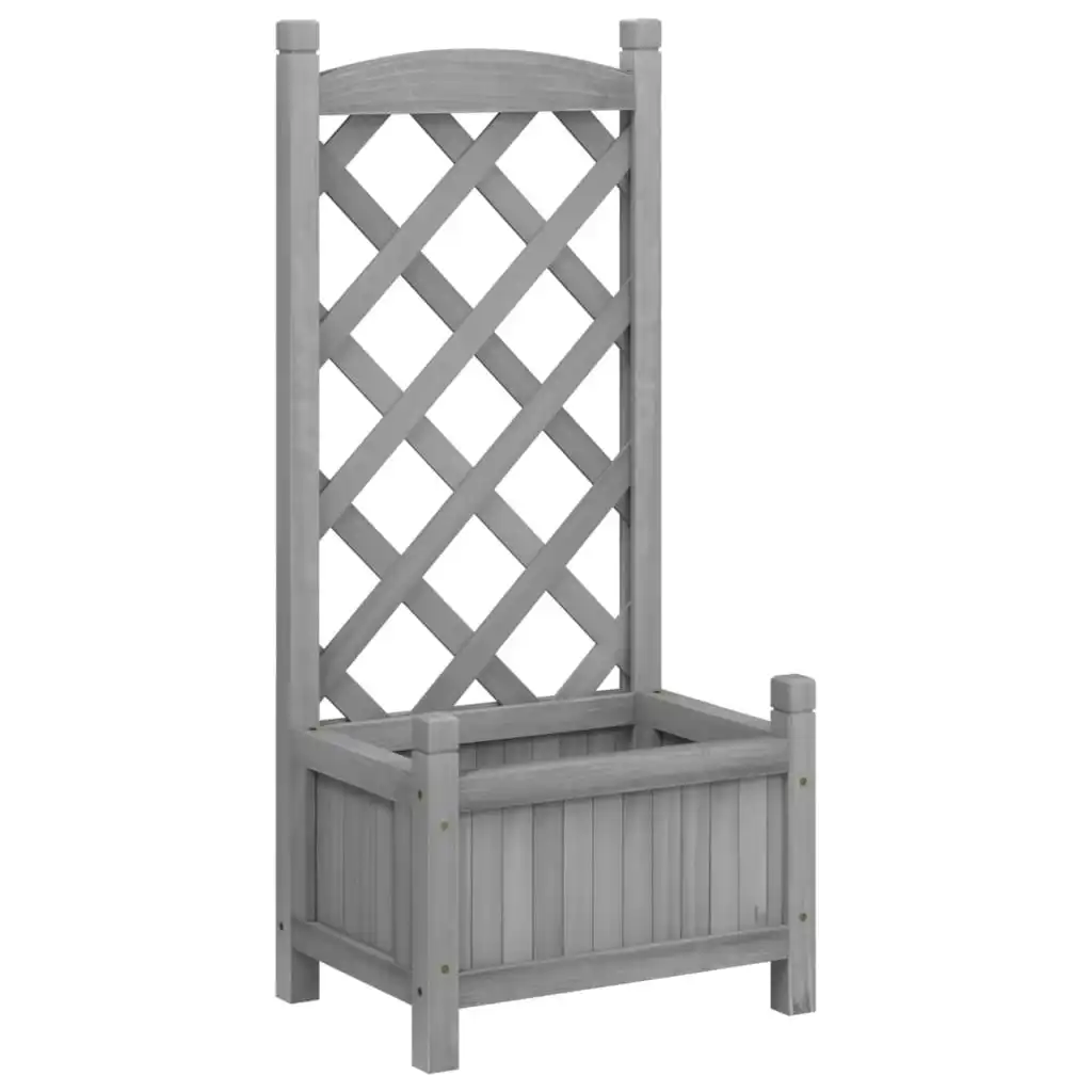 Planter with Trellis Grey Solid Wood Fir 365483