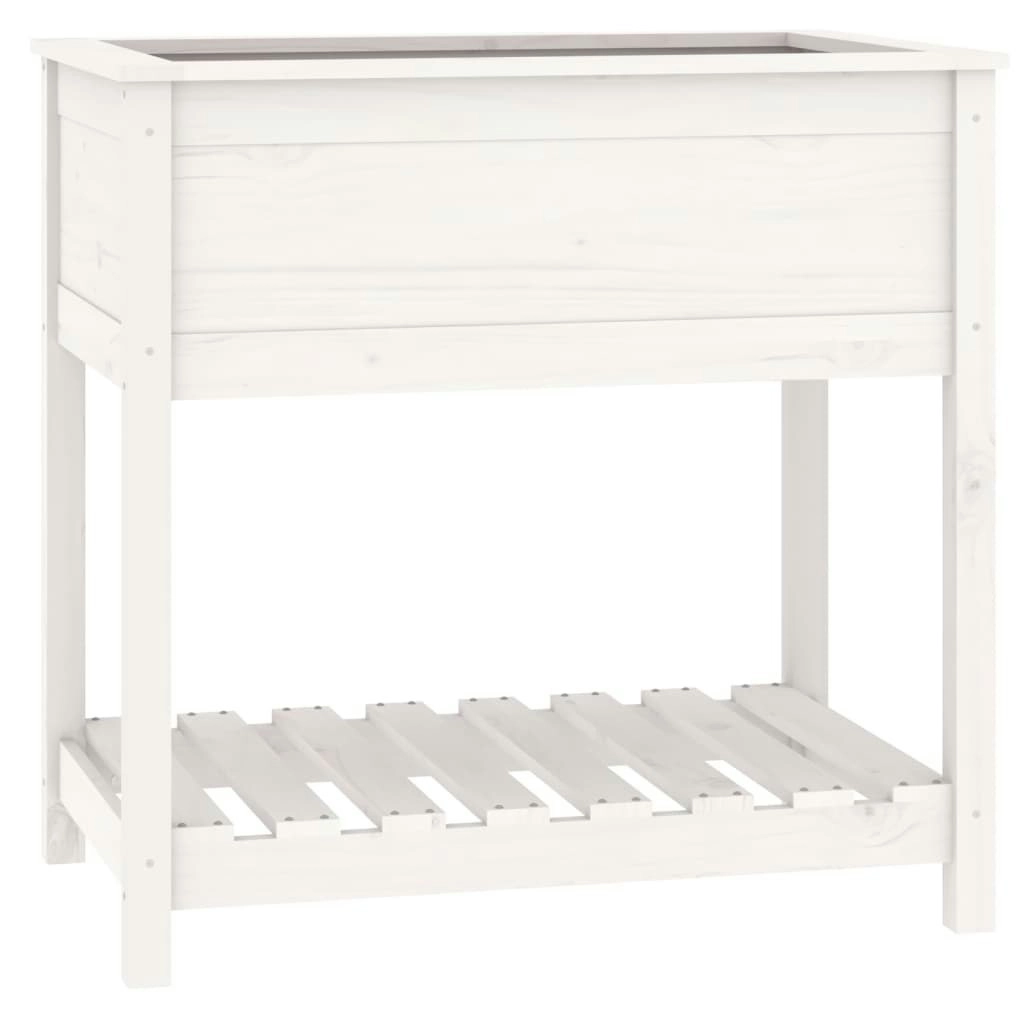 Planter with Shelf White 82.5x54x81 cm Solid Wood Pine 823781