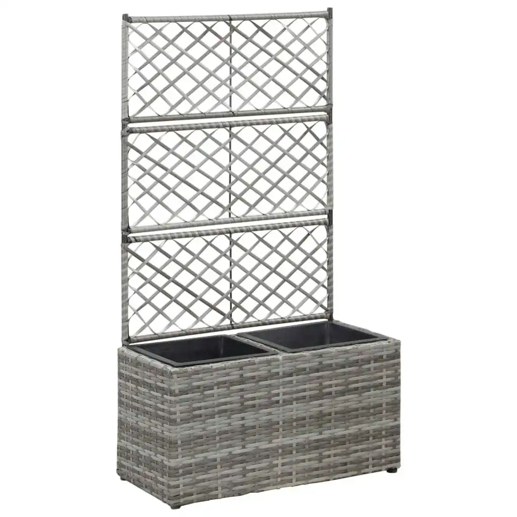 Trellis Raised Bed with 2 Pots 58x30x107 cm Poly Rattan Grey 46934