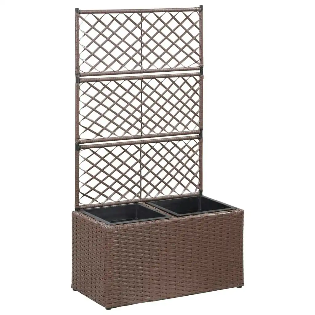 Trellis Raised Bed with 2 Pots 58x30x107 cm Poly Rattan Brown 46937