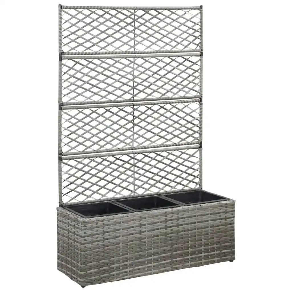 Trellis Raised Bed with 3 Pots 83x30x130 cm Poly Rattan Grey 46935