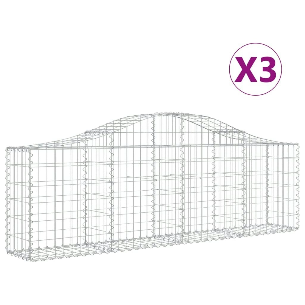 Arched Gabion Baskets 3 pcs 200x30x60/80 cm Galvanised Iron 3145389