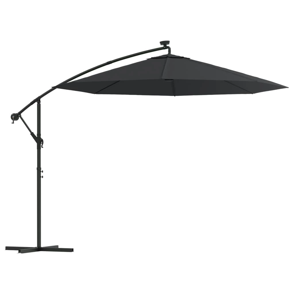 Cantilever Umbrella with LED Lights and Steel Pole 300 cm Black 47136