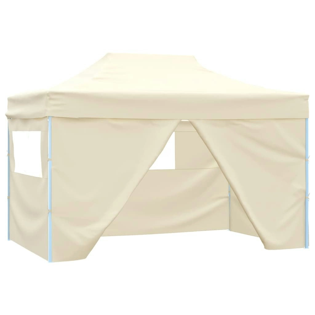 Foldable Tent Pop-Up with 4 Side Walls 3x4.5 m Cream White 42513