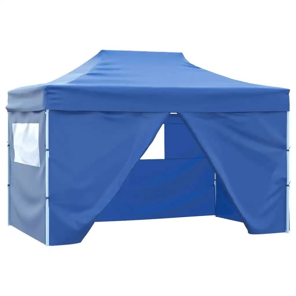 Foldable Tent Pop-Up with 4 Side Walls 3x4.5 m Blue 42512