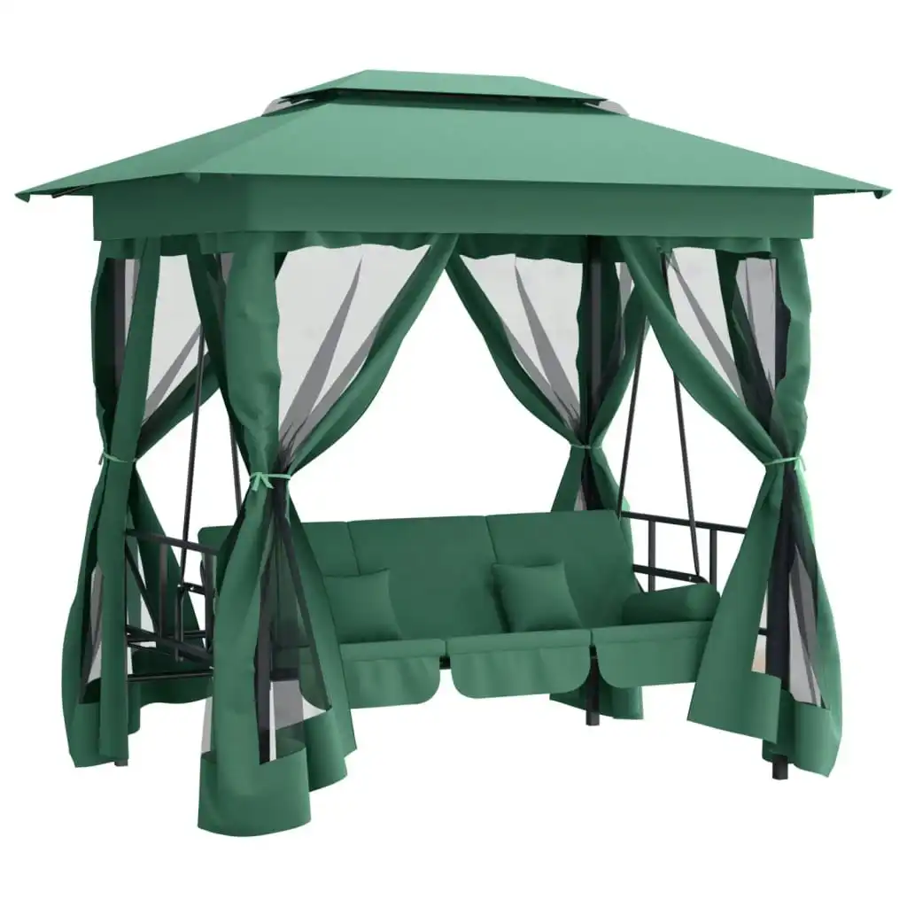 Garden Gazebo with Convertible Swing Bench Green Fabric&Steel 363327