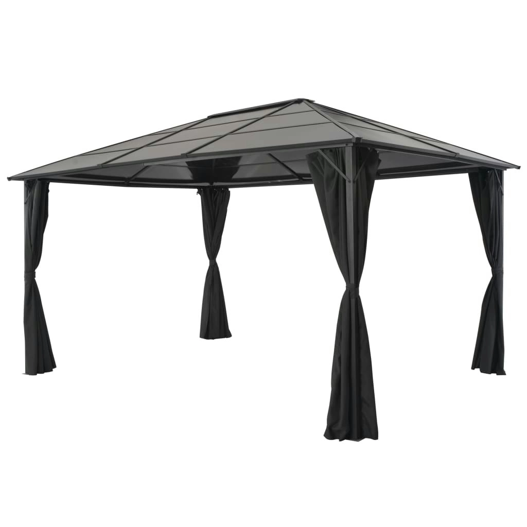 Gazebo with Curtain Aluminium 4x3x2.6 m Black 44642