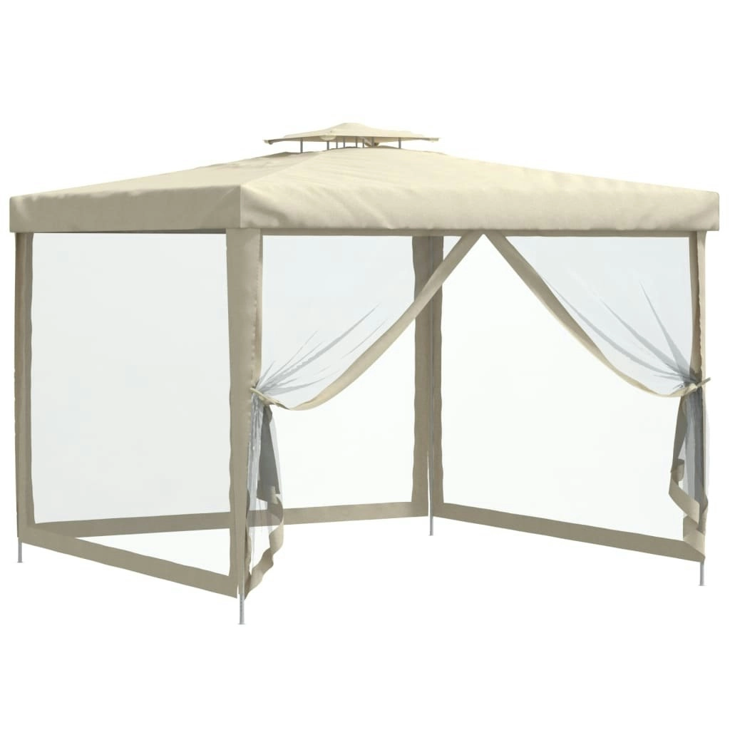 Gazebo with Double Roof Cream 3x3x2.68 m Fabric 362628