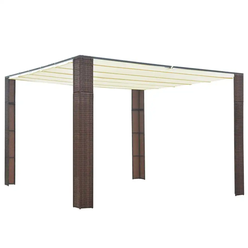 Gazebo with Roof Poly Rattan 300x300x200 cm Brown and Cream 44816