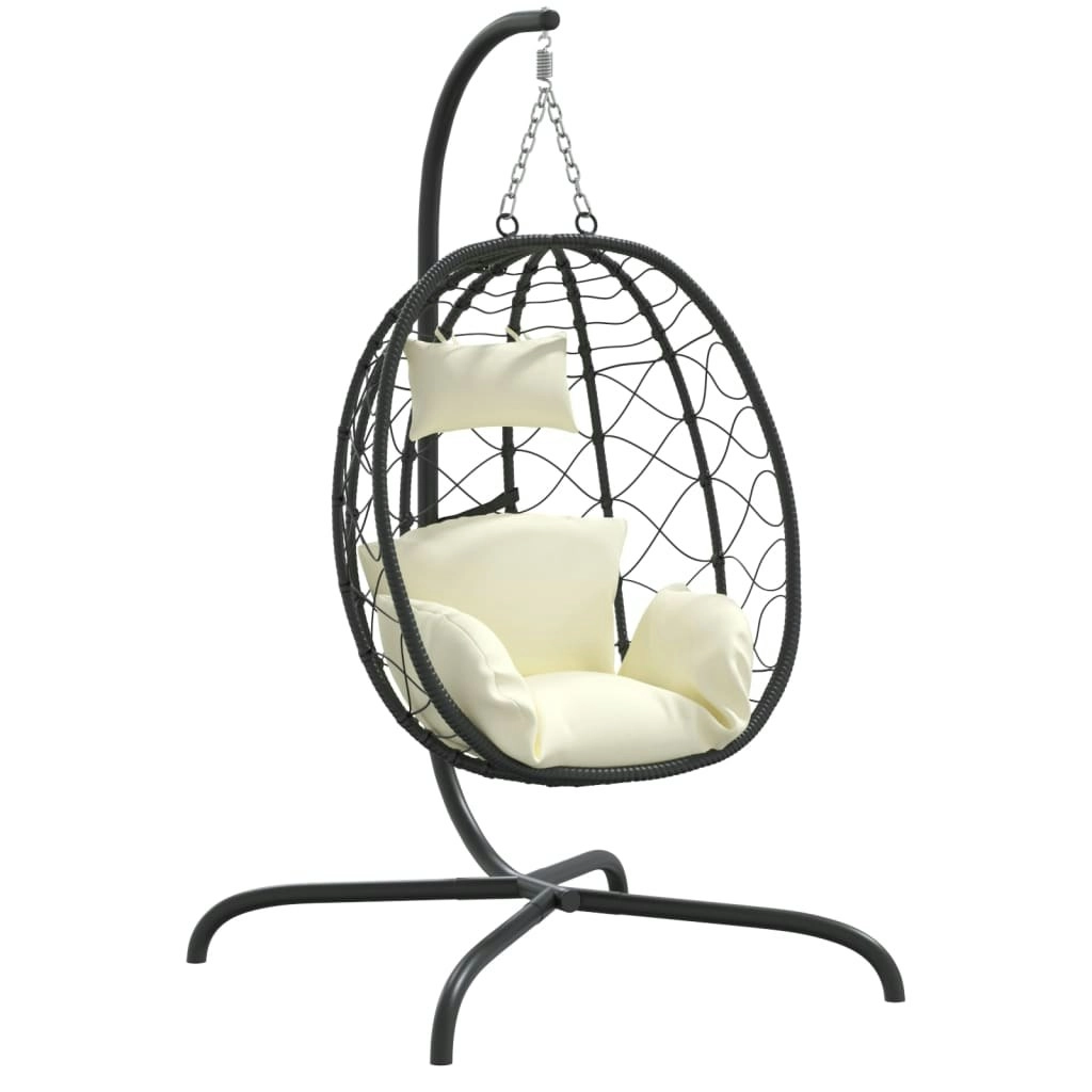 Hanging Egg Chair with Cushion Cream White Poly Rattan&Steel 360046