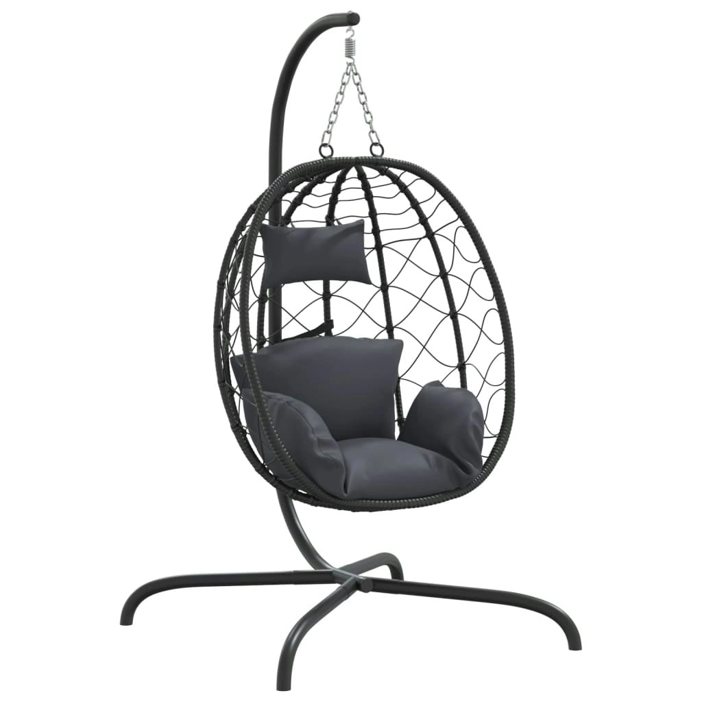 Hanging Egg Chair with Cushion Anthracite Poly Rattan&Steel 360045