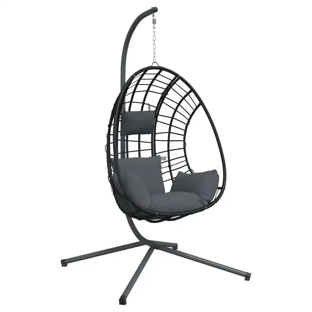 Hanging Egg Chair with Stand Anthracite Rattan and Steel 4007409