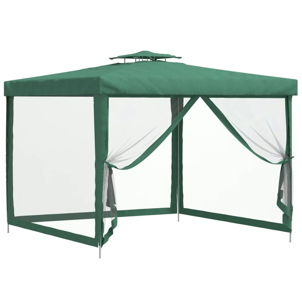 Gazebo with Double Roof Green 3x3x2.68 m Fabric 362626