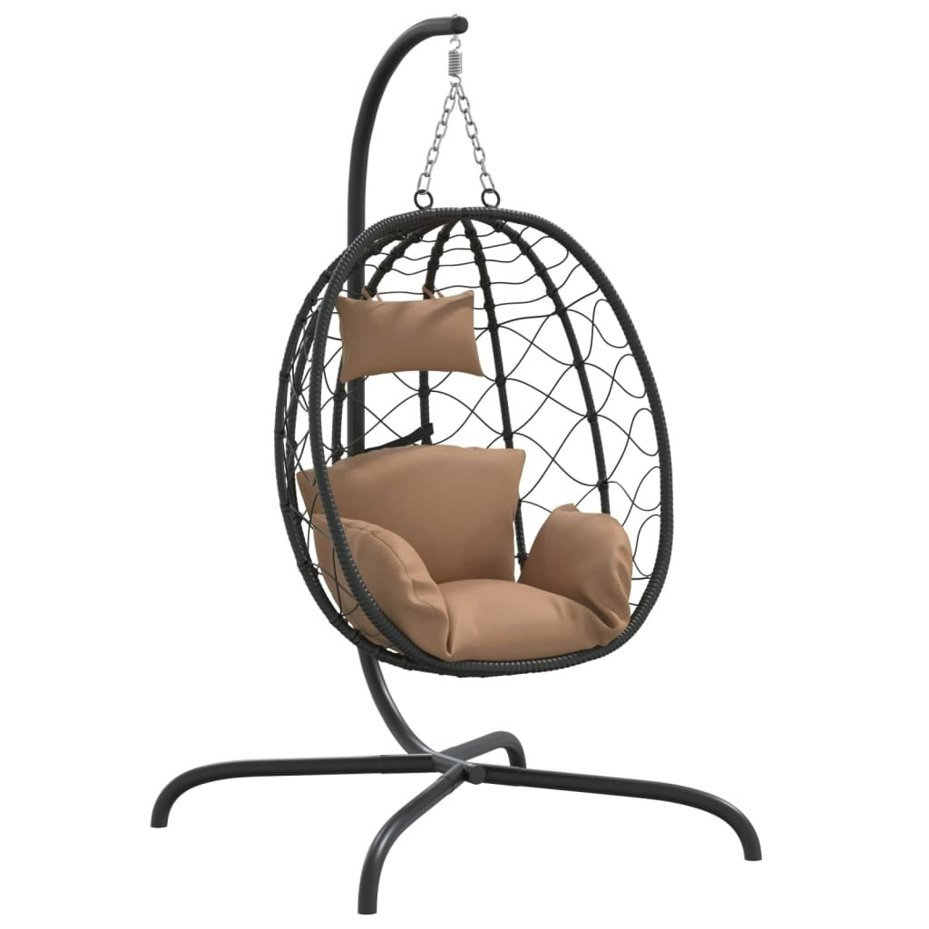 Hanging Egg Chair with Cushion Taupe Poly Rattan&Steel 360047