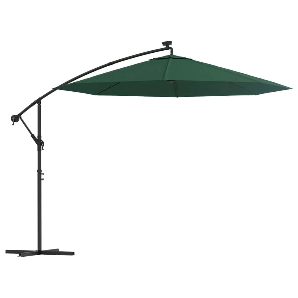 Hanging Parasol with LED Lighting 300 cm Green Metal Pole 42969