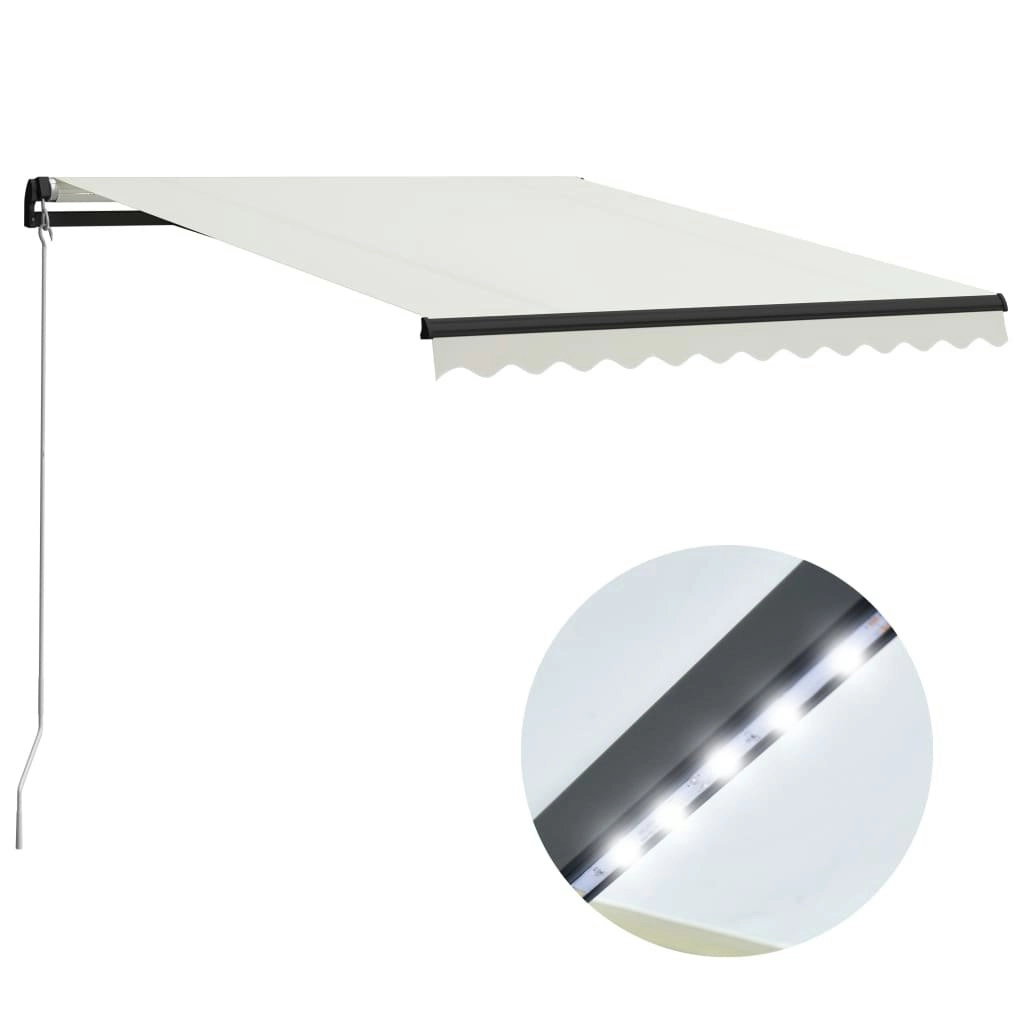 Manual Retractable Awning with LED 300x250 cm Cream 3055221