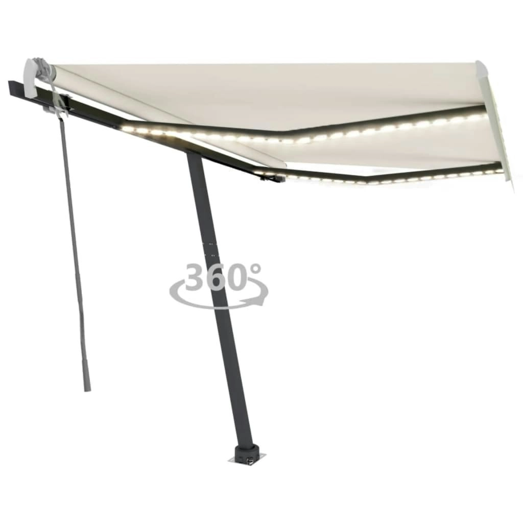 Manual Retractable Awning with LED 300x250 cm Cream 3069702