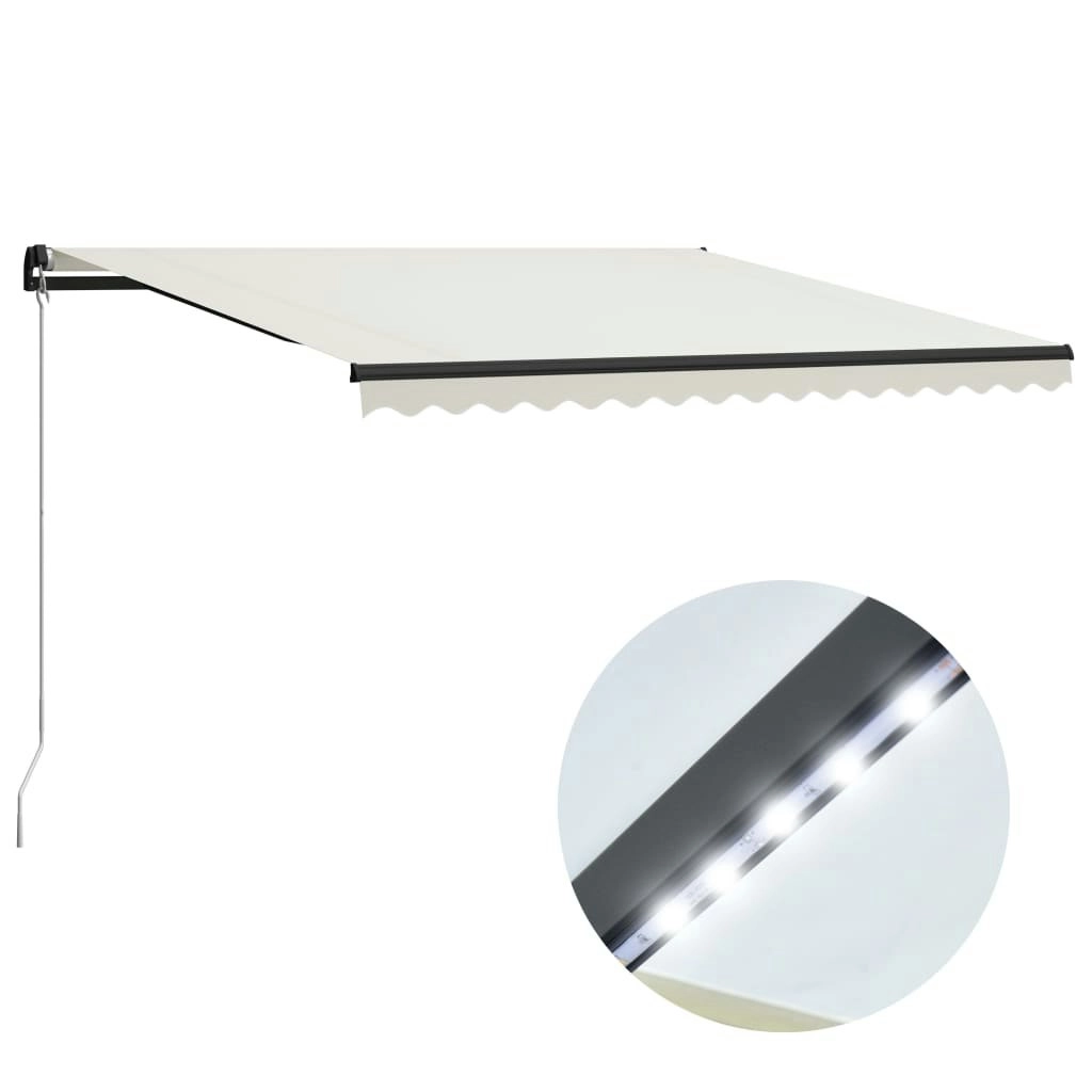 Manual Retractable Awning with LED 400x300 cm Cream 3055228