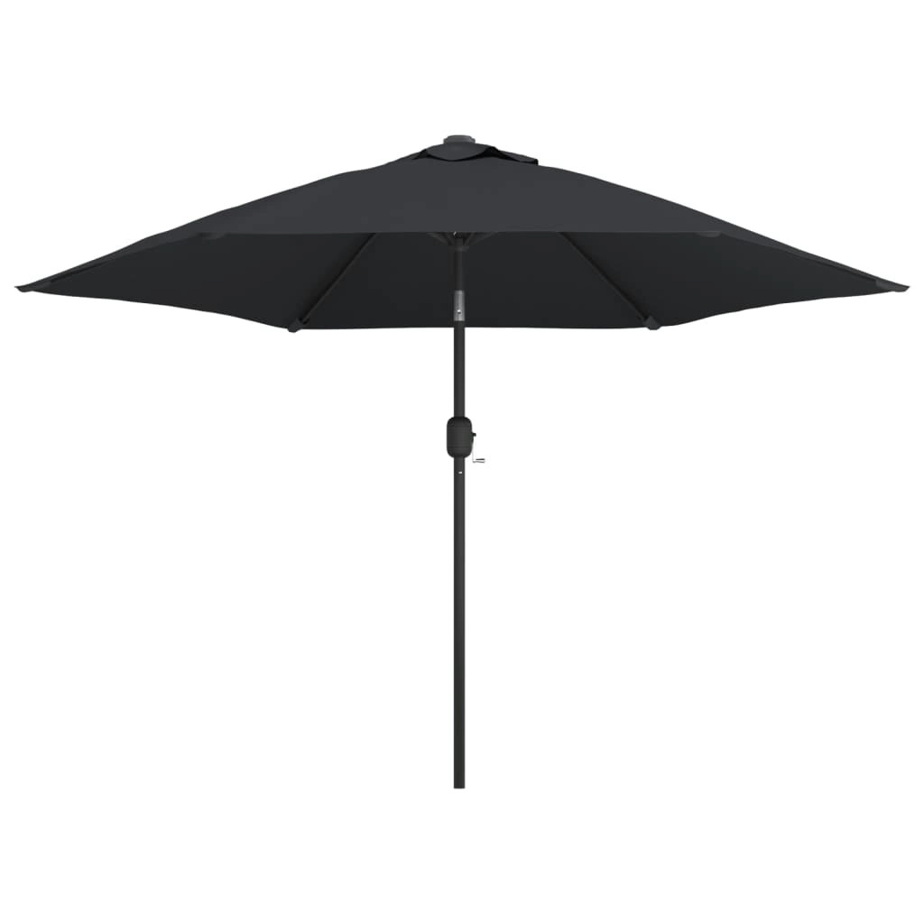 Outdoor Parasol with LED Lights and Steel Pole 300 cm Black 47134