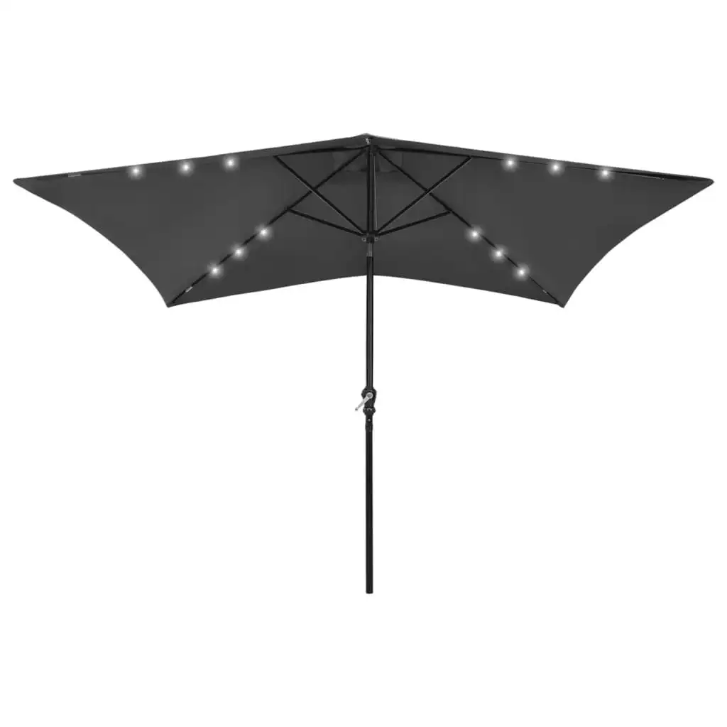 Parasol with LEDs and Steel Pole Anthracite 2x3 m 313788